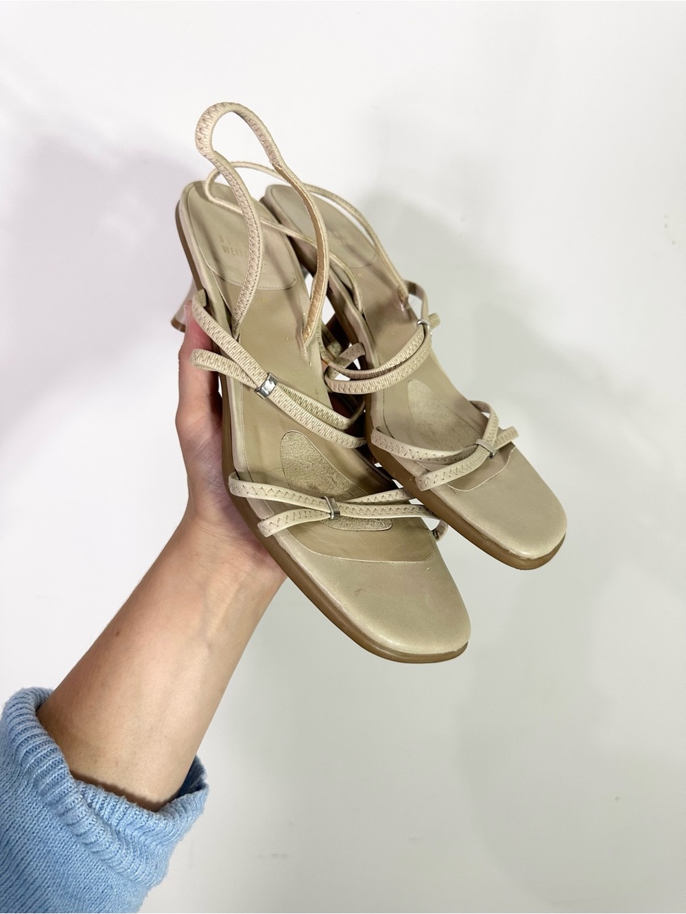 Stuart Weitzman Beige Leather Strappy High Heel Sandals